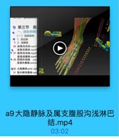7第三节 股
一、股前内侧区
(一)浅层结构
e 1.浅动脉
· 2. 浅静脉
26 旋儲浅动脉 superi
旋轄浅静脉wuperf
· 27 腹壁浅动脉 superf
腹號浅静脉 superf
·28 阴部外动脉 extc
阴部外静脉 externa
●30 大隐静詠 great sap
31 股内倒浅静脉sup: .1m

a9大隐静脉及属支腹股沟浅淋巴
结.mp4
03:02